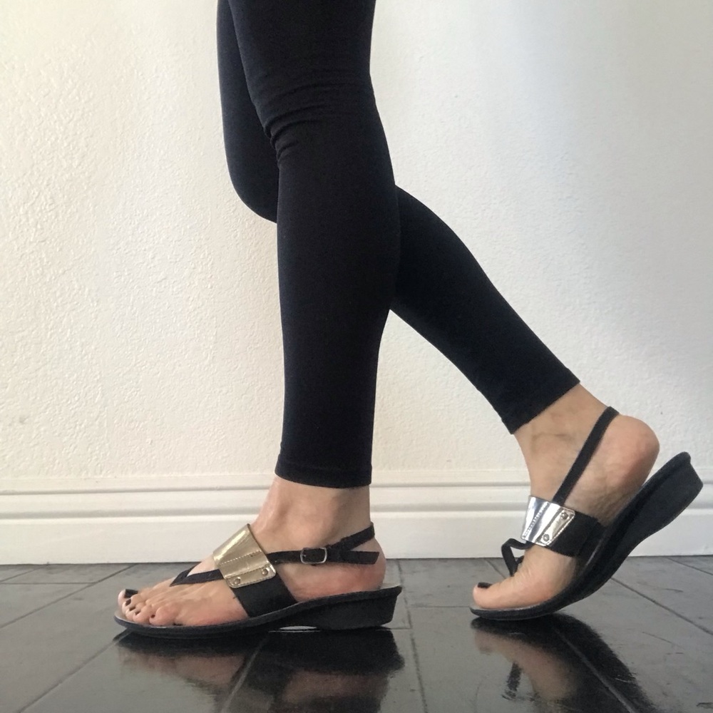 Paul Green Silver/Black Sandals 7.5 Made in Austria